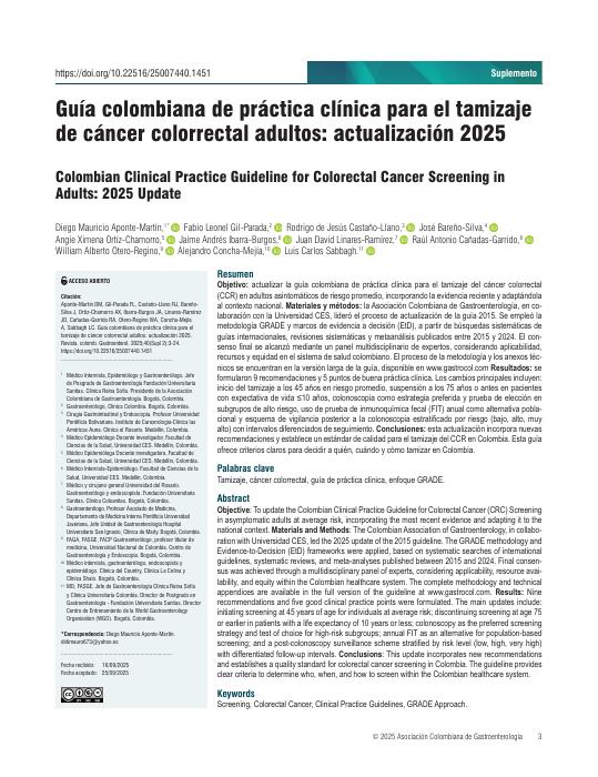 Guía colombiana de práctica clínica para el tamizaje de cáncer colorrectal en adultos: actualización 2025